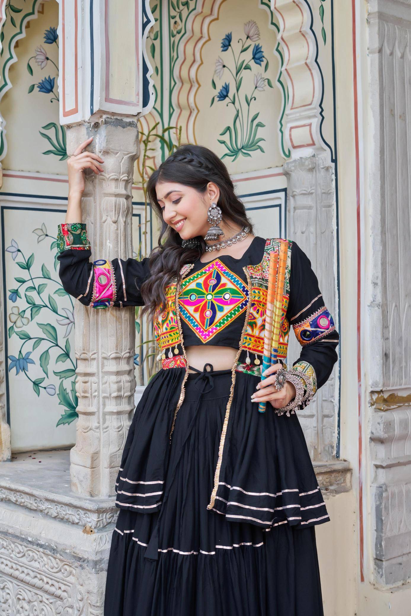 Launching Navratri Ram 120 cottan Black Lehenga choli exporters in pune